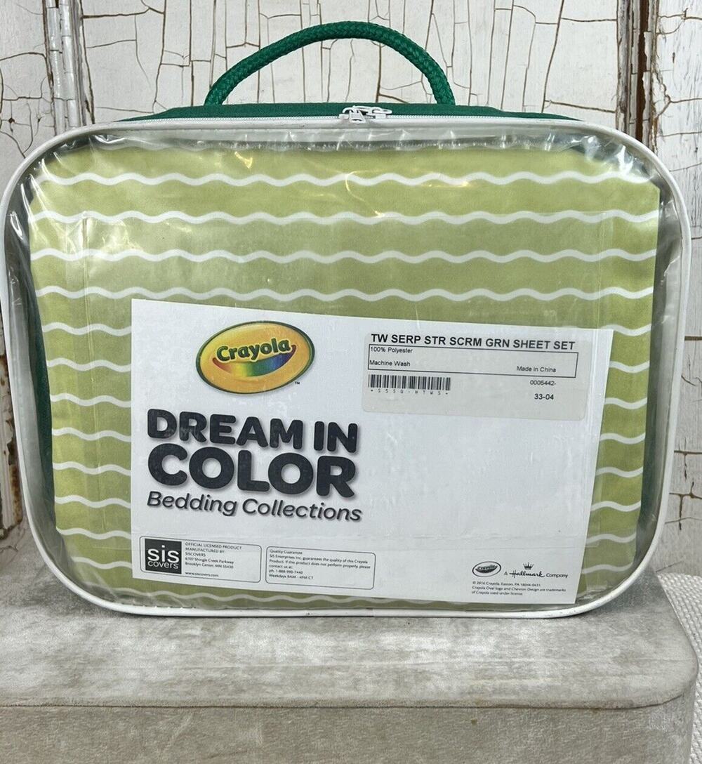 Crayola Dream In Color Twin Sheet Set Serpentine Stripe Screamin’ Green NEW